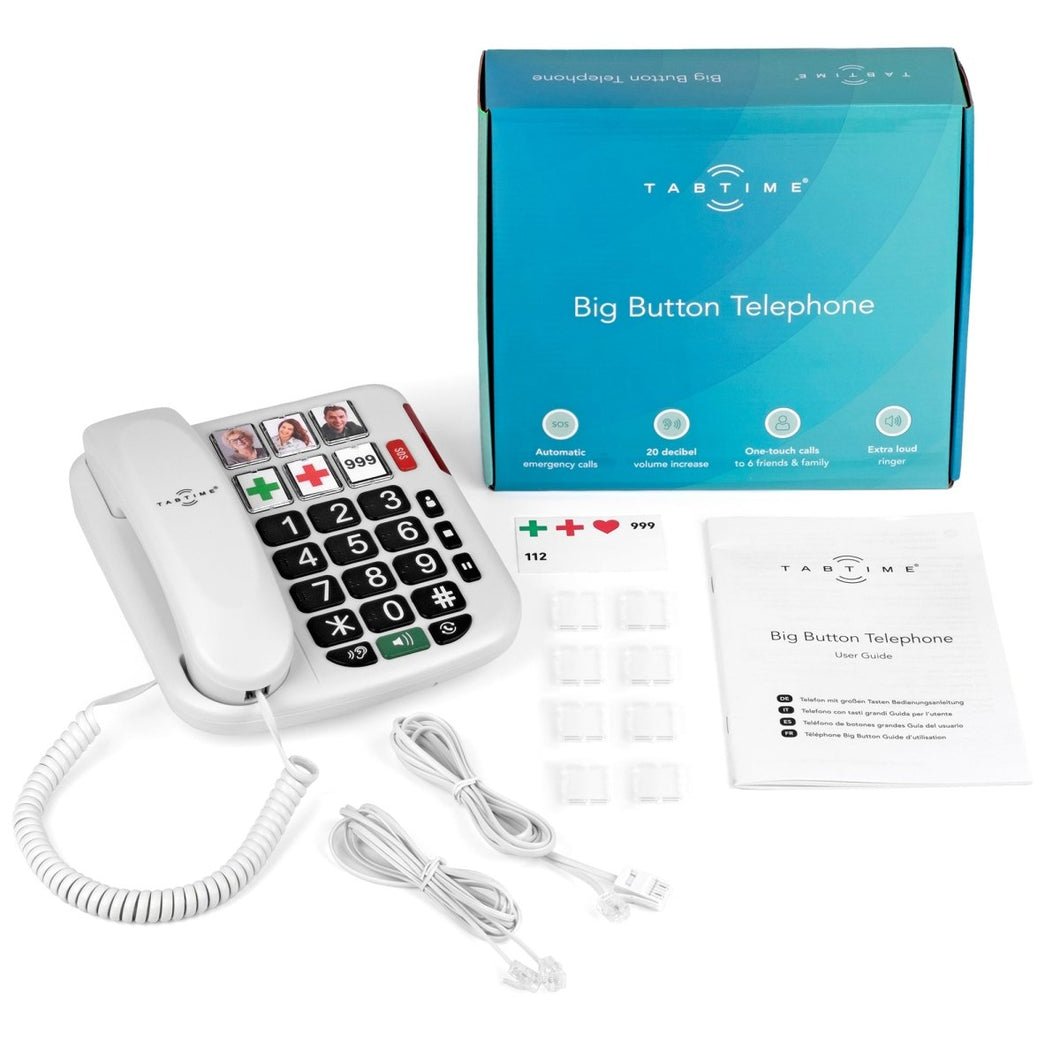 TabTime Big Button Landline Telephone for Elderly, Hearing Aid Compatible Phone with Amplified Volume for Hard of Hearing, Great dementia aid - Tabtime Limited